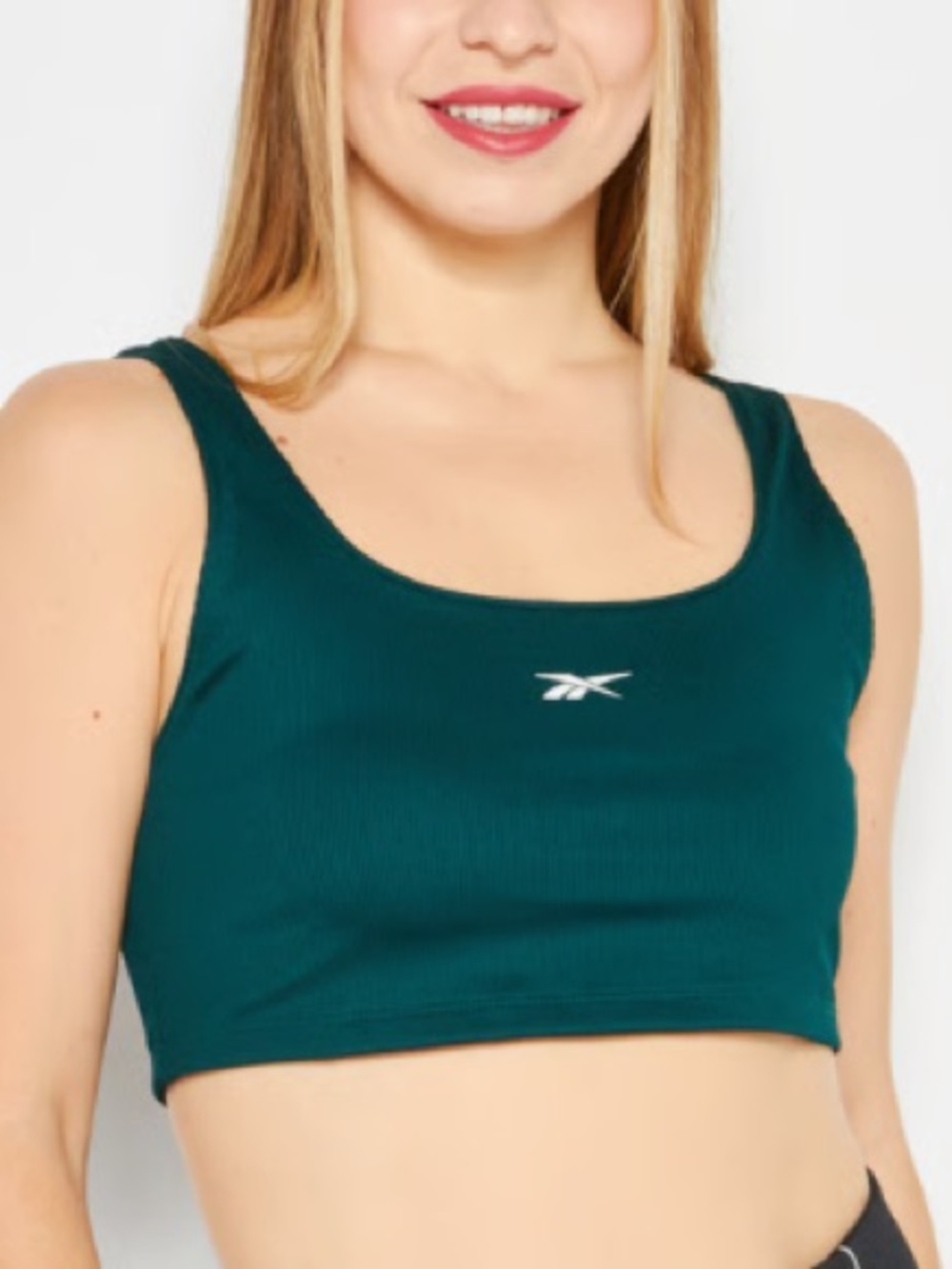 NWT Reebok Teal Ribbed Crop Sports Bra — Sleek Scoop Neck